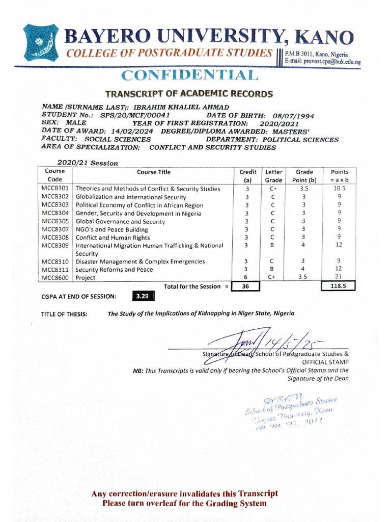 MSC Transcript | PDF