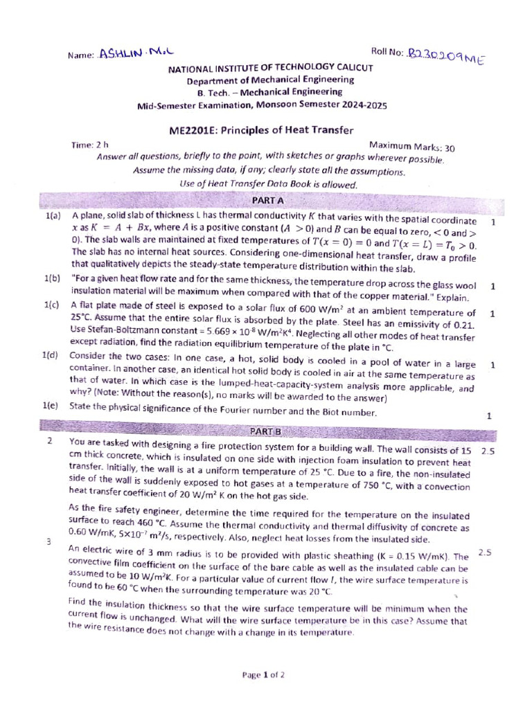 Heat Transfer Principles Exam 2024-2025 | PDF | Heat Transfer | Thermal ...