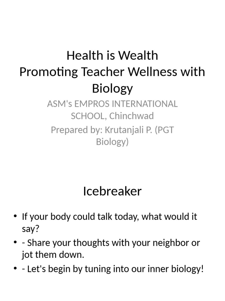 Health Is Wealth Teacher Wellness Training | PDF
