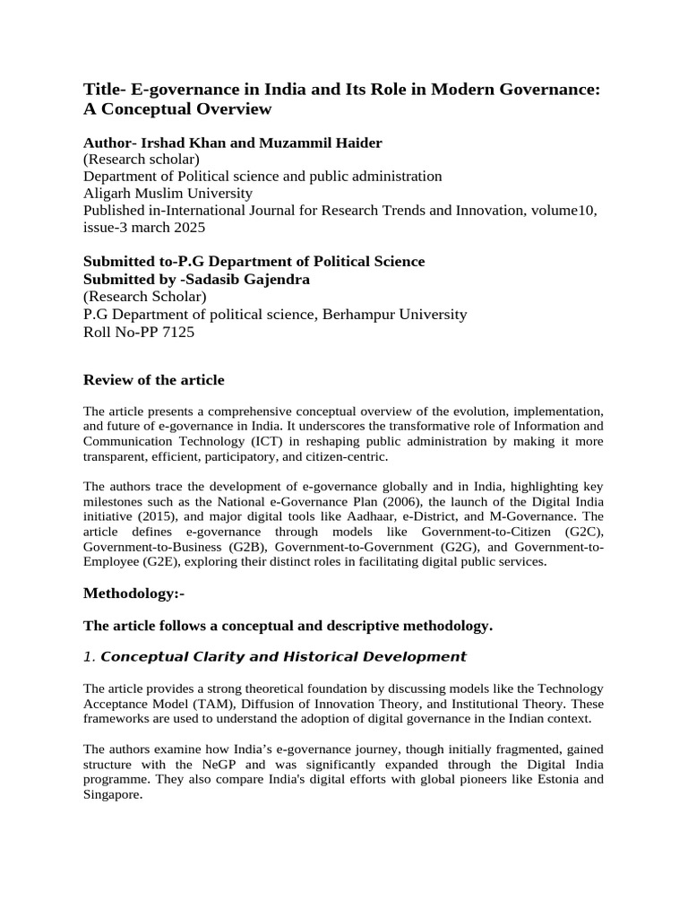 E-Governance in India and Its Role in Modern Governance A Conceptual ...