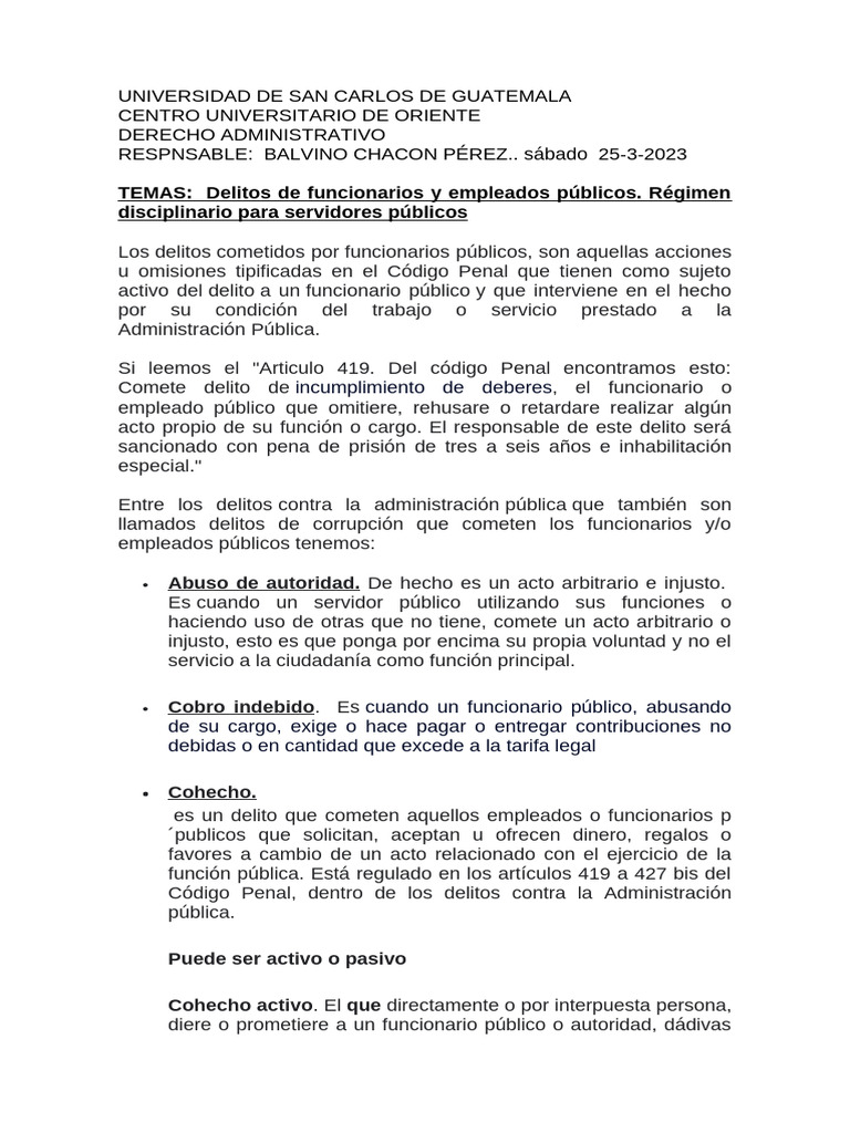 Delitos De Funcionarios Y Empleados Públicos Pdf Soborno Malversación