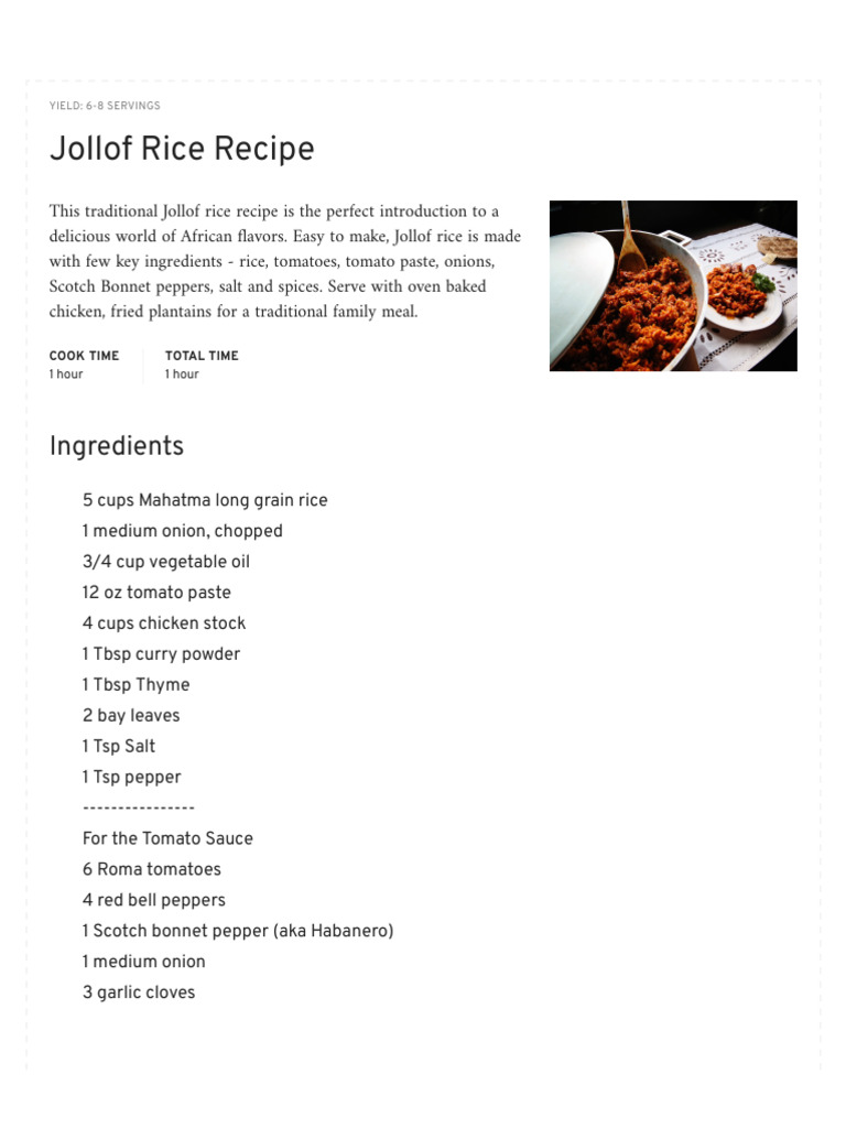 Jollof Rice Recipe - de Su Mama | PDF