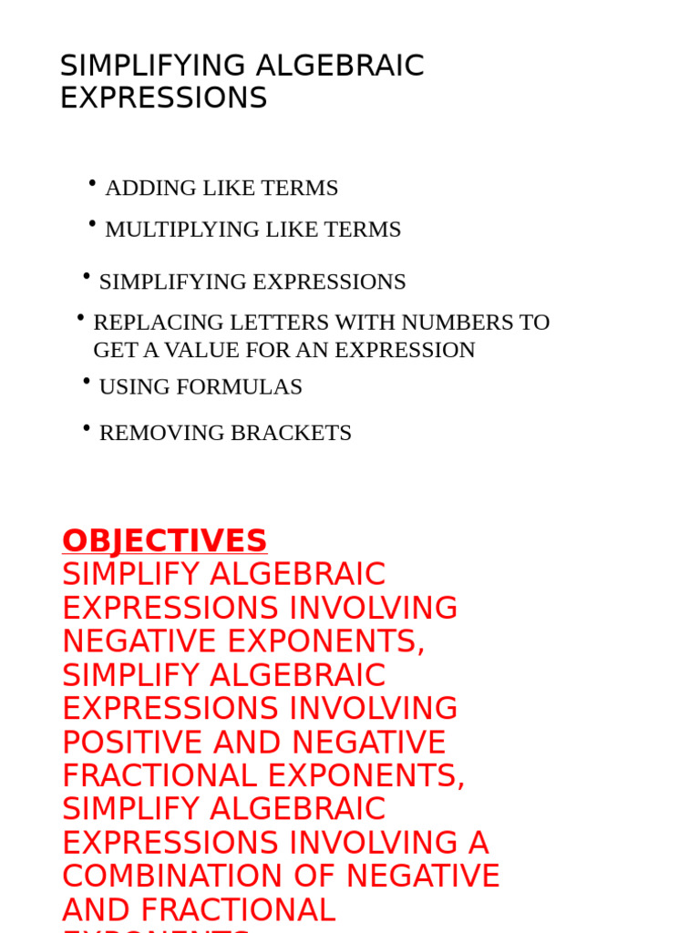 Simplifying Expresions PPP Edited | PDF | Multiplication | Exponentiation