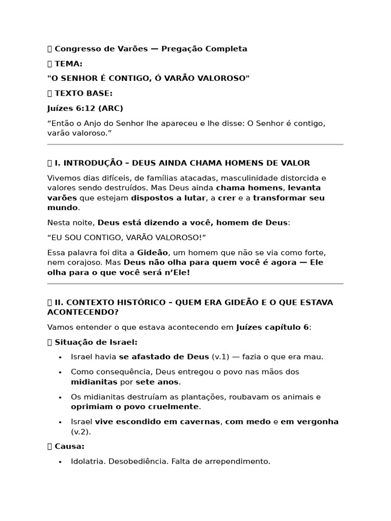 Pregação - o Senhor É Contigo, Ó Varão Valoroso | PDF | Deus | Oração