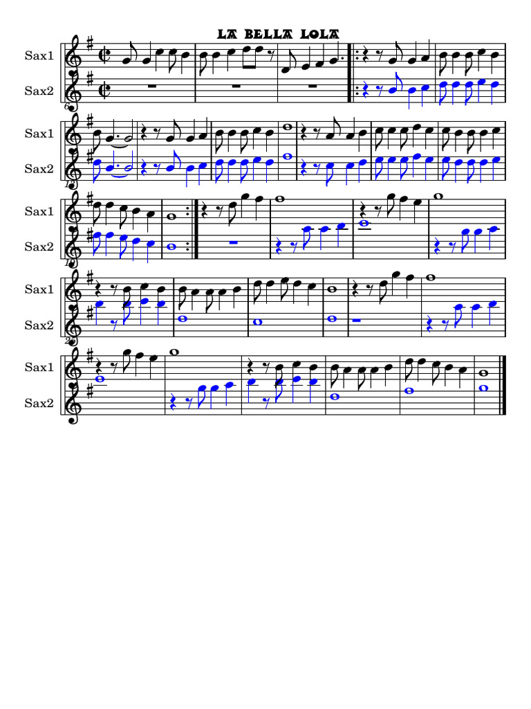 La Bella Lola Sax1 y 2 Con Intro Vert | PDF