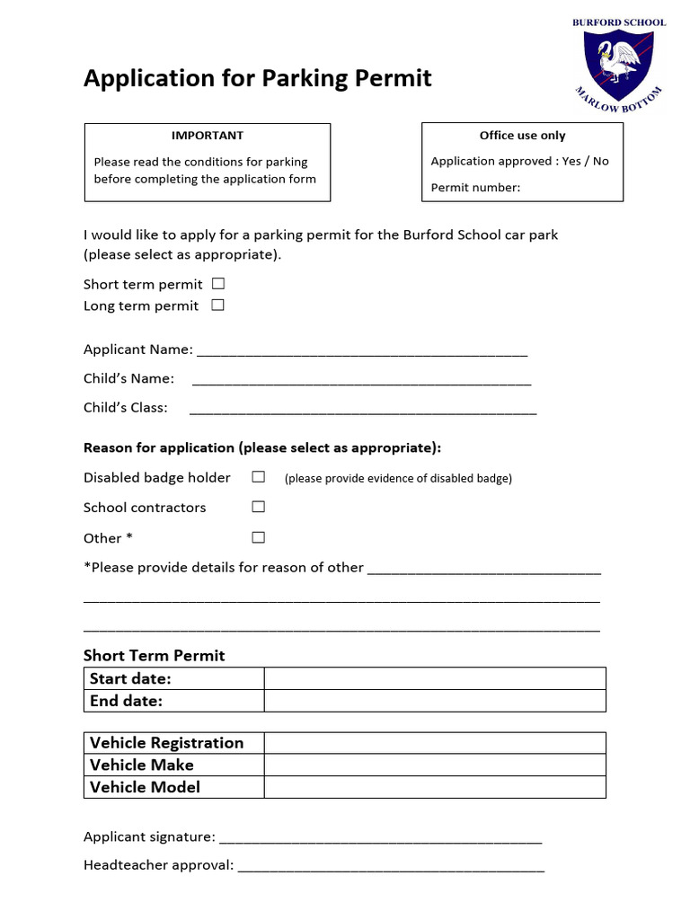 Burford School Parking Permit Application | PDF