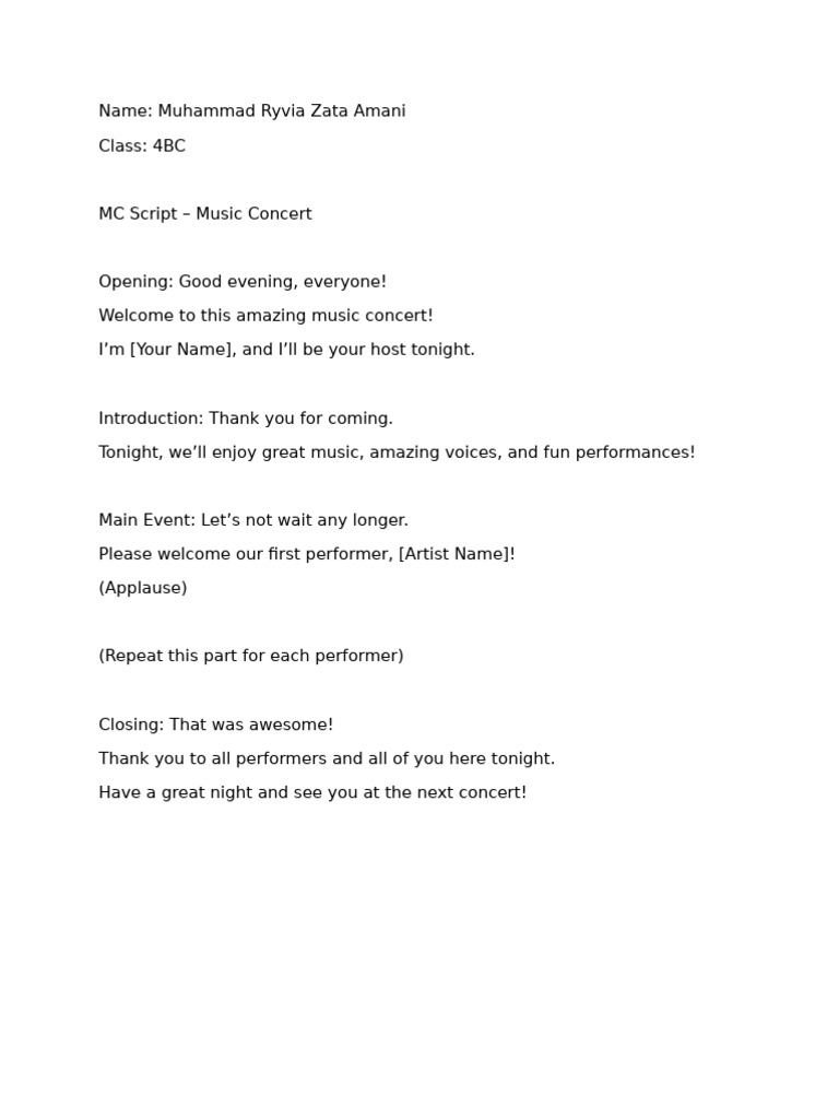 Music Concert MC Script | PDF