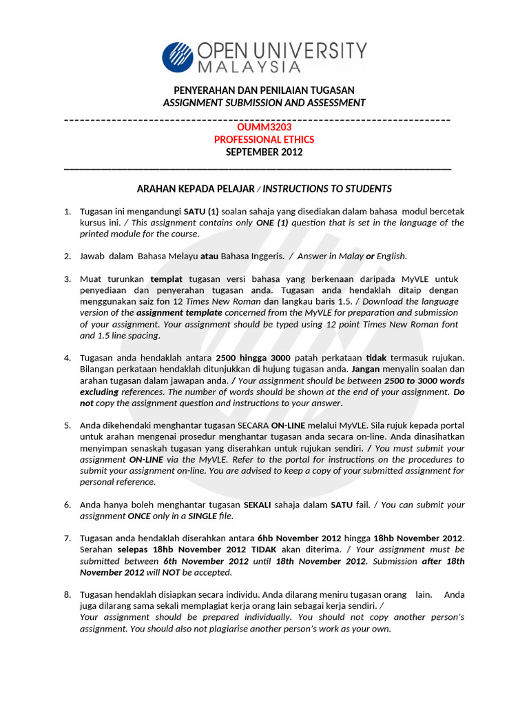 Assignment Guidelines for OUMM3203 | PDF
