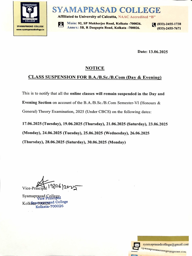 B.A.,B.Sc.,B.Com. Class Suspension Notice | PDF