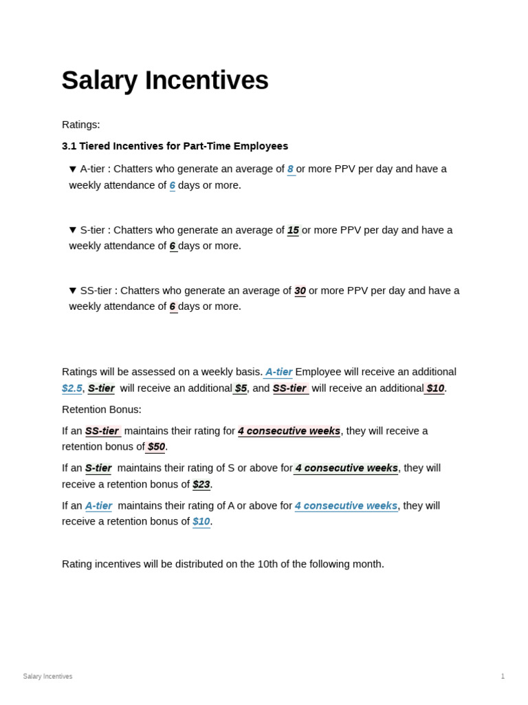 Salary Incentives for Part-Time Employees | PDF