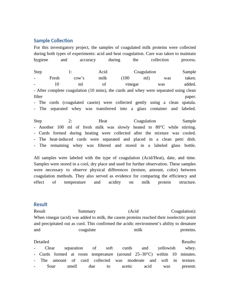 Investigatory Project Part3 | PDF | Milk | Denaturation (Biochemistry)