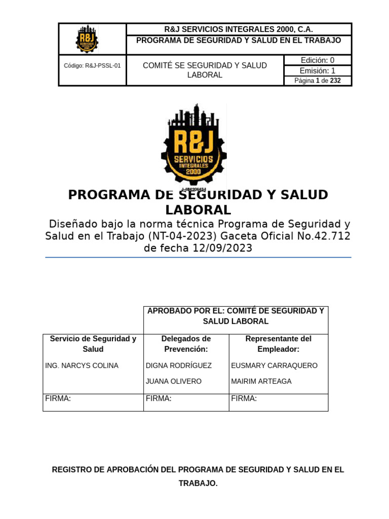 Programa de Seguridad y Salud Laboral | PDF | Seguridad y salud ...