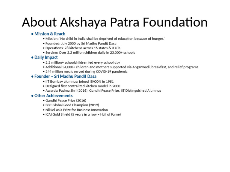 Akshaya Patra Foundation Info | PDF