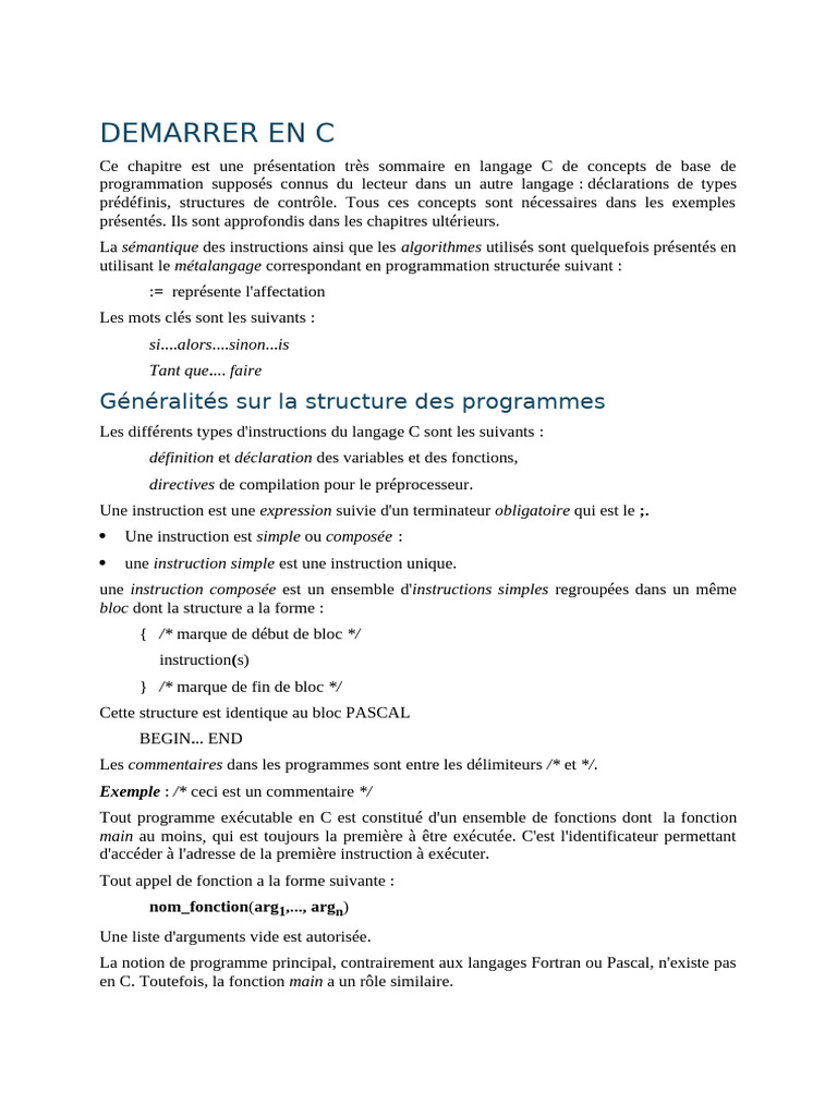 Introduction à la programmation en C | PDF | Structure de contrôle | C ...