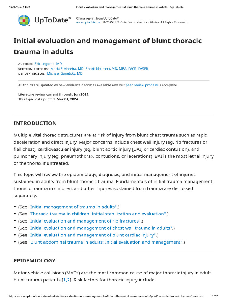 Blunt Thoracic Trauma Management Guide | PDF | Major Trauma | Thorax