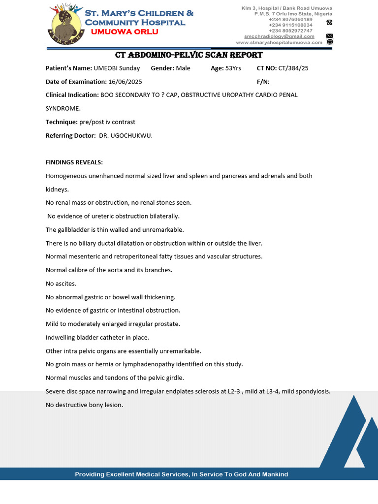 CT Abdomino-Pelvic Scan Report Summary | PDF | Kidney | Liver