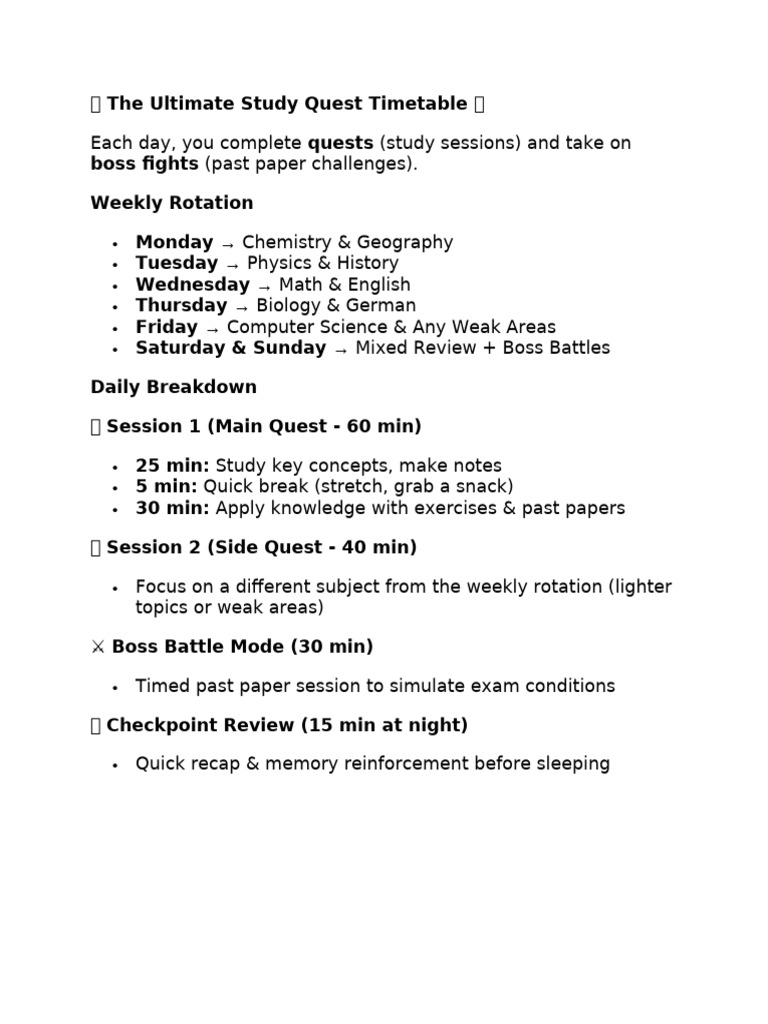 ? The Ultimate Study Quest Timetable ? | PDF