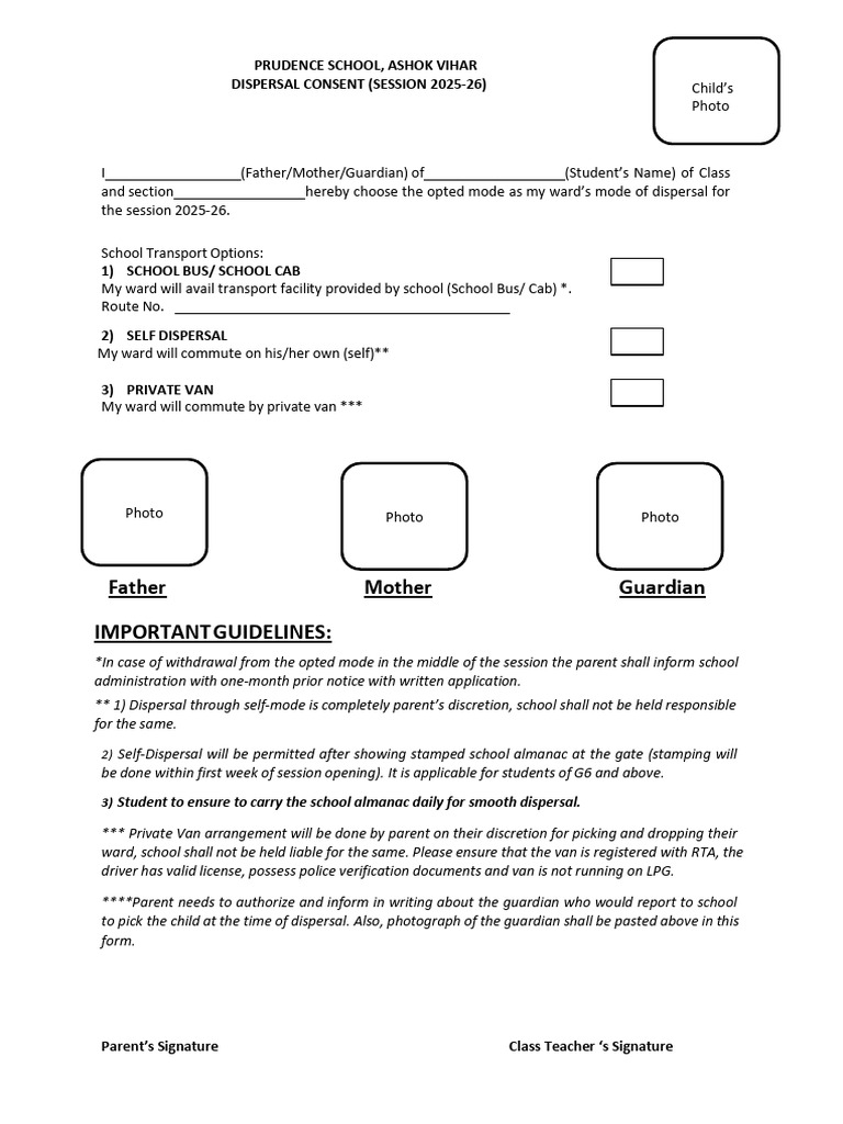 Dispersal Consent Form for Parents | PDF