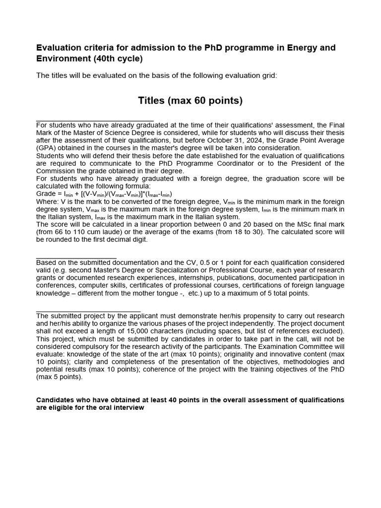 Titles (Max 60 Points) : Evaluation Criteria For Admission To The PHD ...