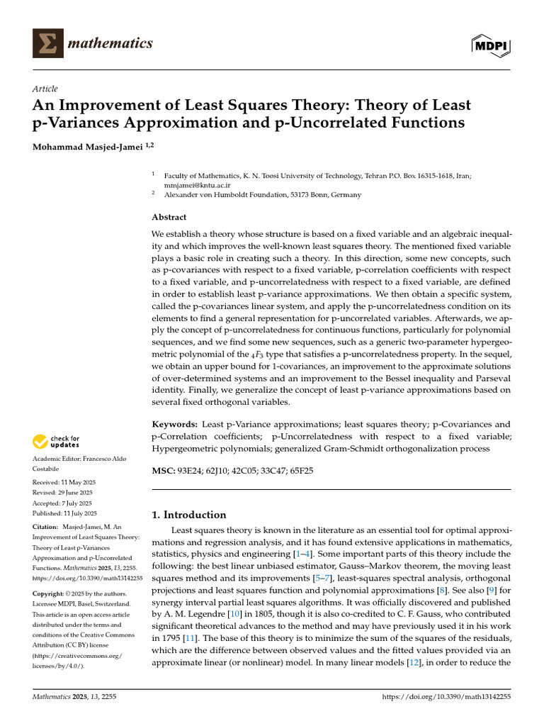 Least p-Variance Theory Improvement | PDF | Least Squares | Errors And ...