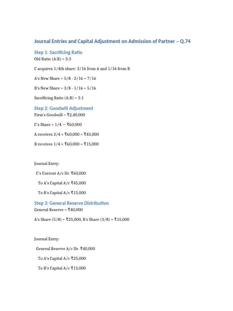 Journal Entries for Partner Admission | PDF