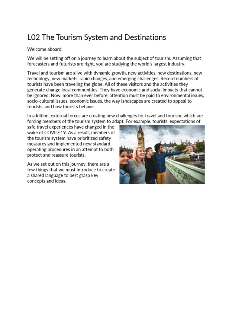 Understanding Tourism Systems and Destinations | PDF | Tourism | Taxes