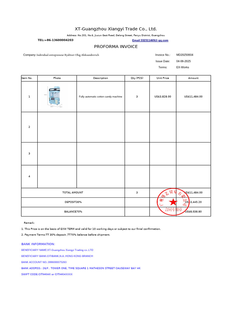 Invoice for Oleg Ryabtsev's Order | PDF