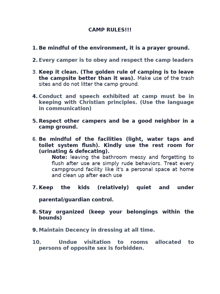 Essential Camp Rules for All Campers | PDF