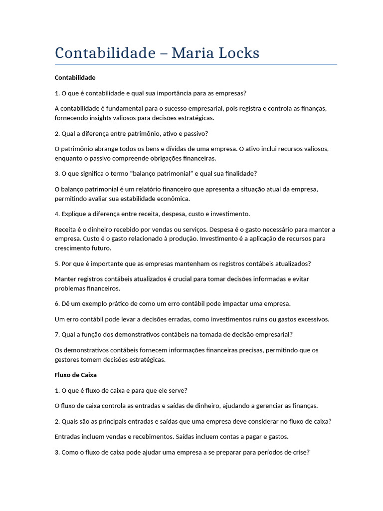 Importância da Contabilidade e Fluxo de Caixa | PDF | Contabilidade ...