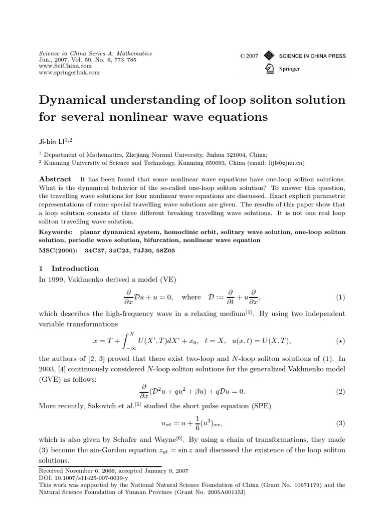 Dynamical Analysis of Loop Solitons | PDF | Soliton | Dynamical System