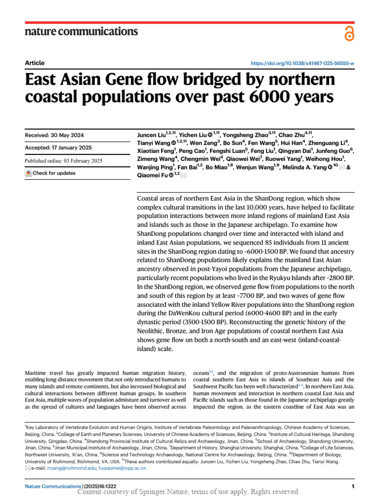 East Asian Gene Flow Over 6000 Years | PDF | Japanese People