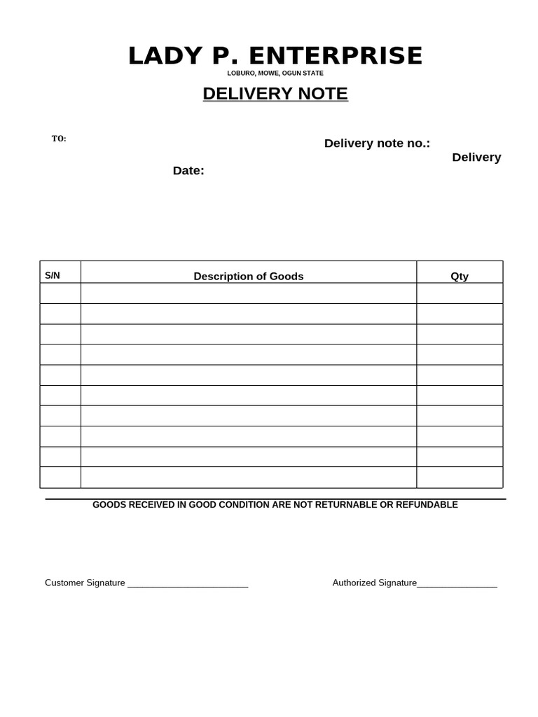 Delivery Note Template for Goods | PDF