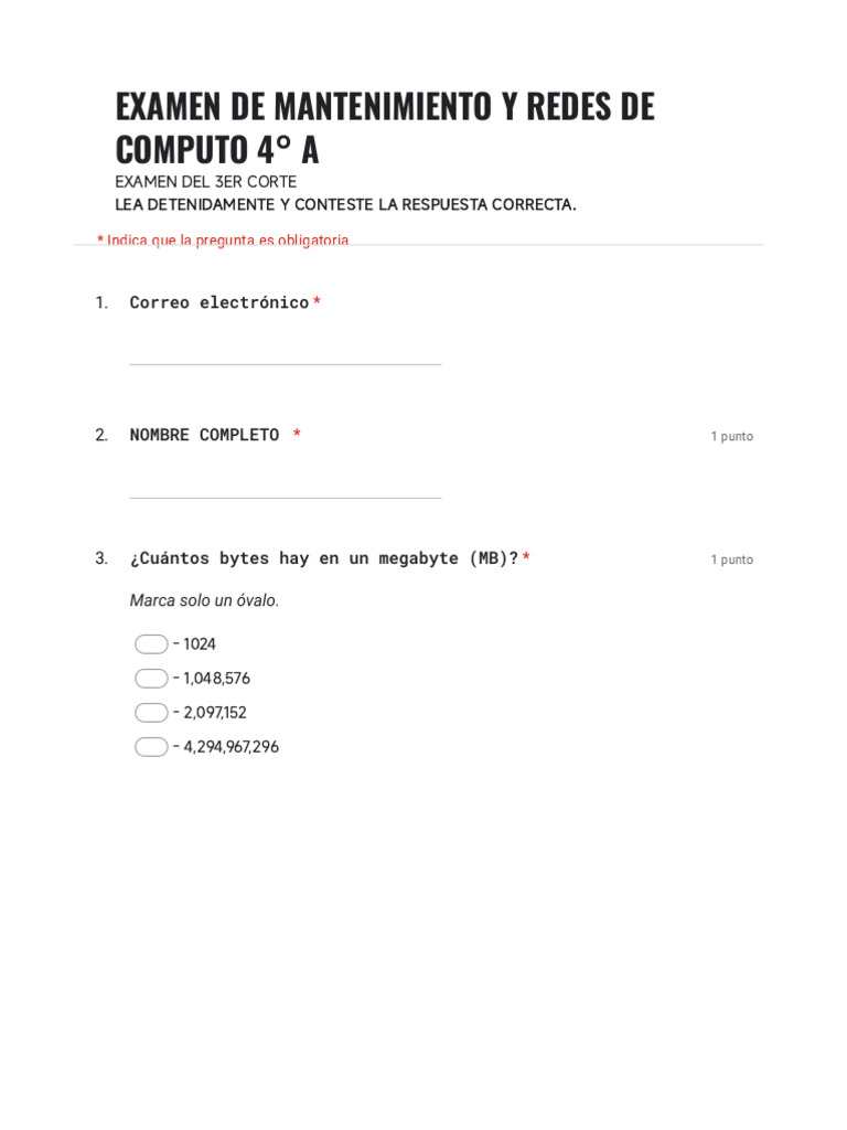 Examen de Mantenimiento y Redes 4° A | PDF | Hardware de la computadora ...