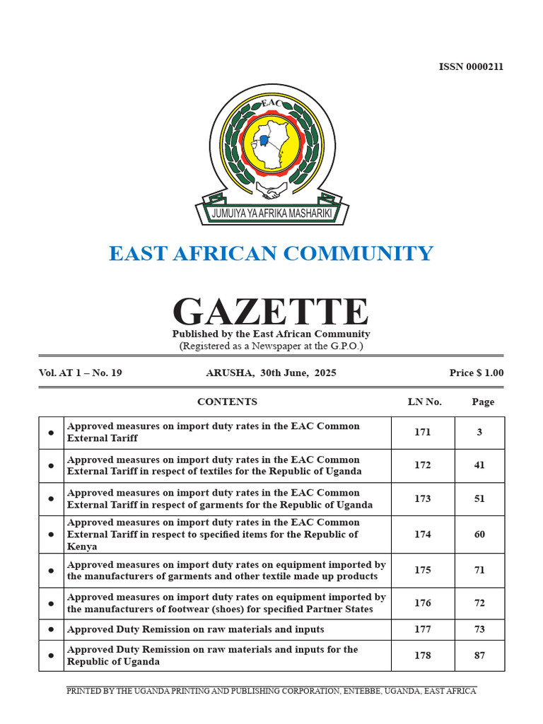 EAC Common External Tariff 2025 Updates | PDF | Foods