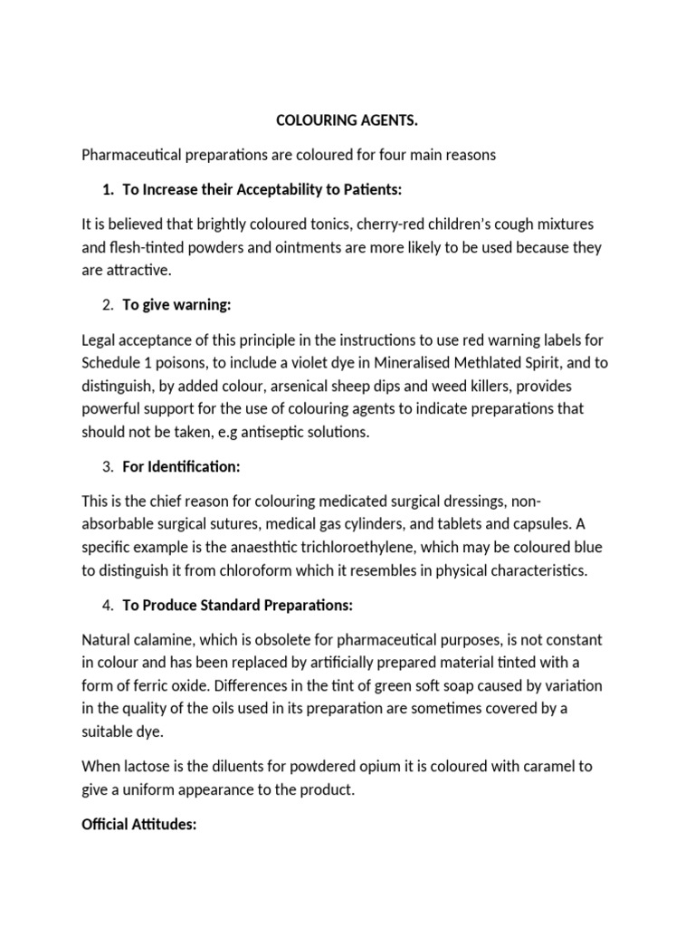 Pharmaceutical Colouring Agents Explained | PDF | Tablet (Pharmacy ...