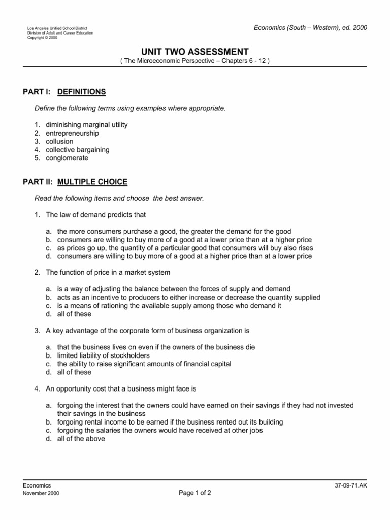 Econ 2h Unit 2 Test | PDF