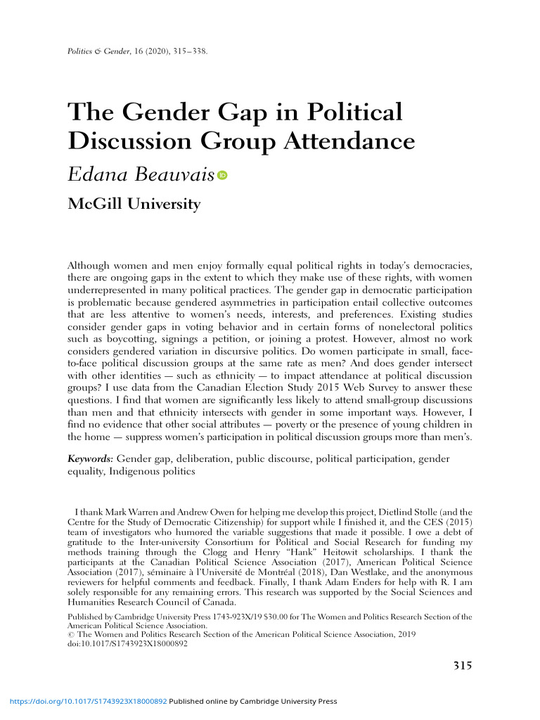 Gender Gap in Political Discussion Attendance | PDF | Deliberation ...