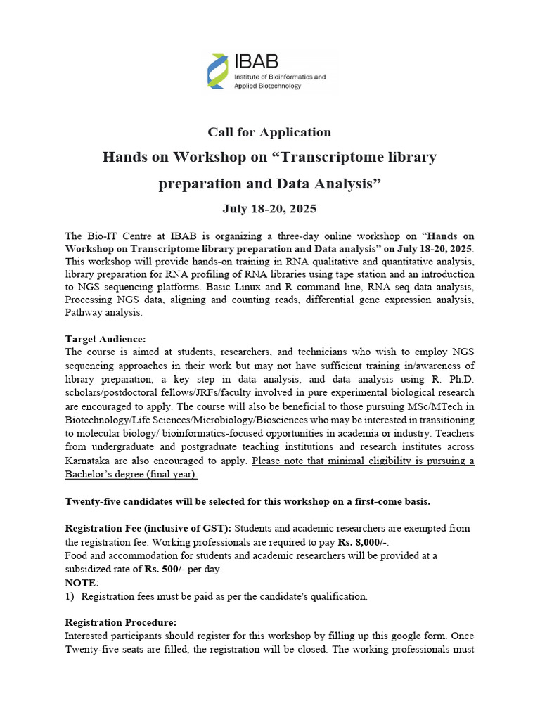 IBAB Transcriptome Workshop 2025 | PDF | Dna Sequencing | Bioinformatics