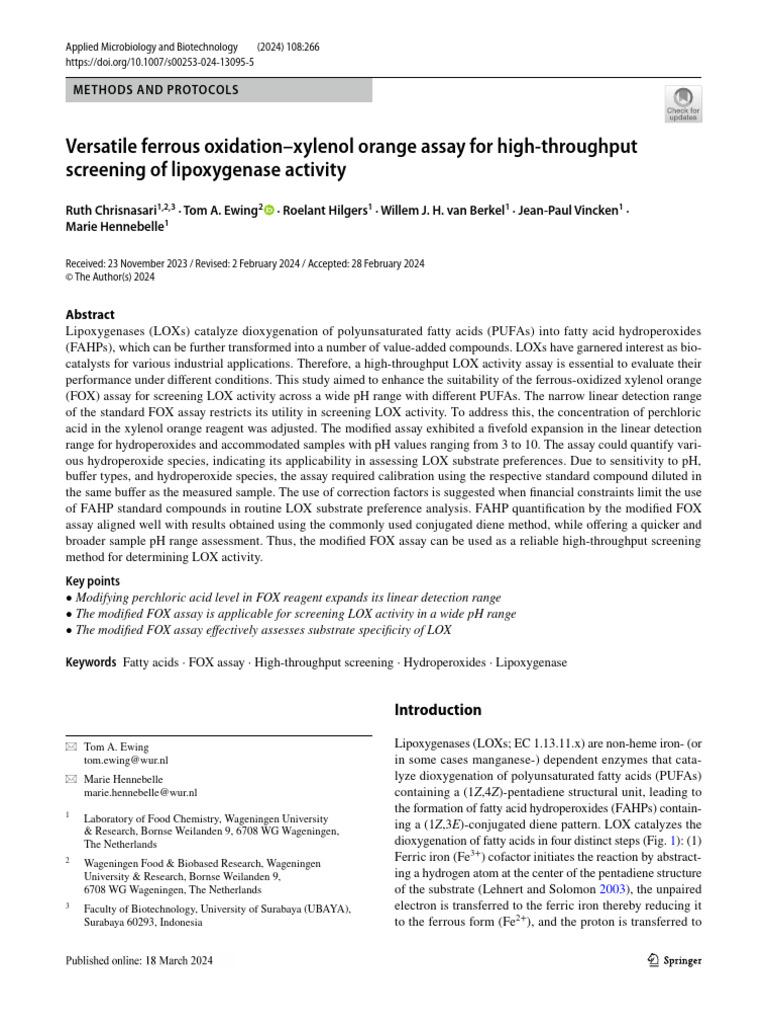 Enhanced FOX Assay for LOX Activity | PDF | Ph | Buffer Solution