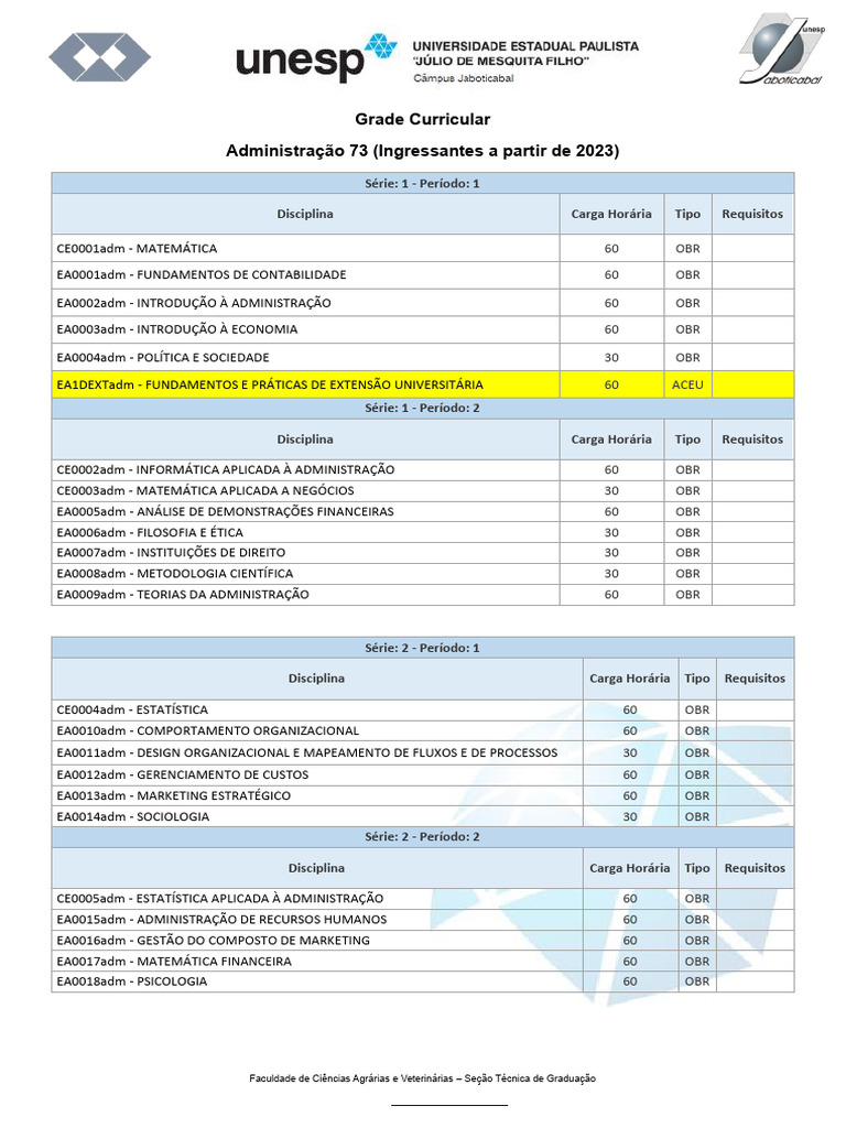 Grade Curricular Administração 2023 | PDF | Estatísticas | Economia