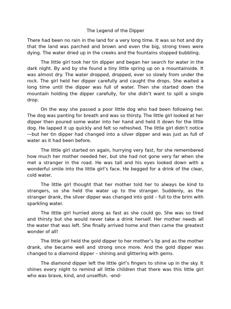 The Legend of the Dipper Story | PDF