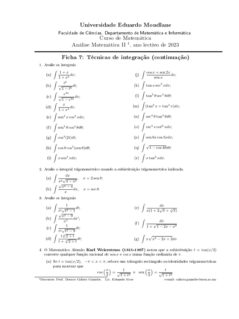 Técnicas de Integração em Análise Matemática | PDF | Matemática ...