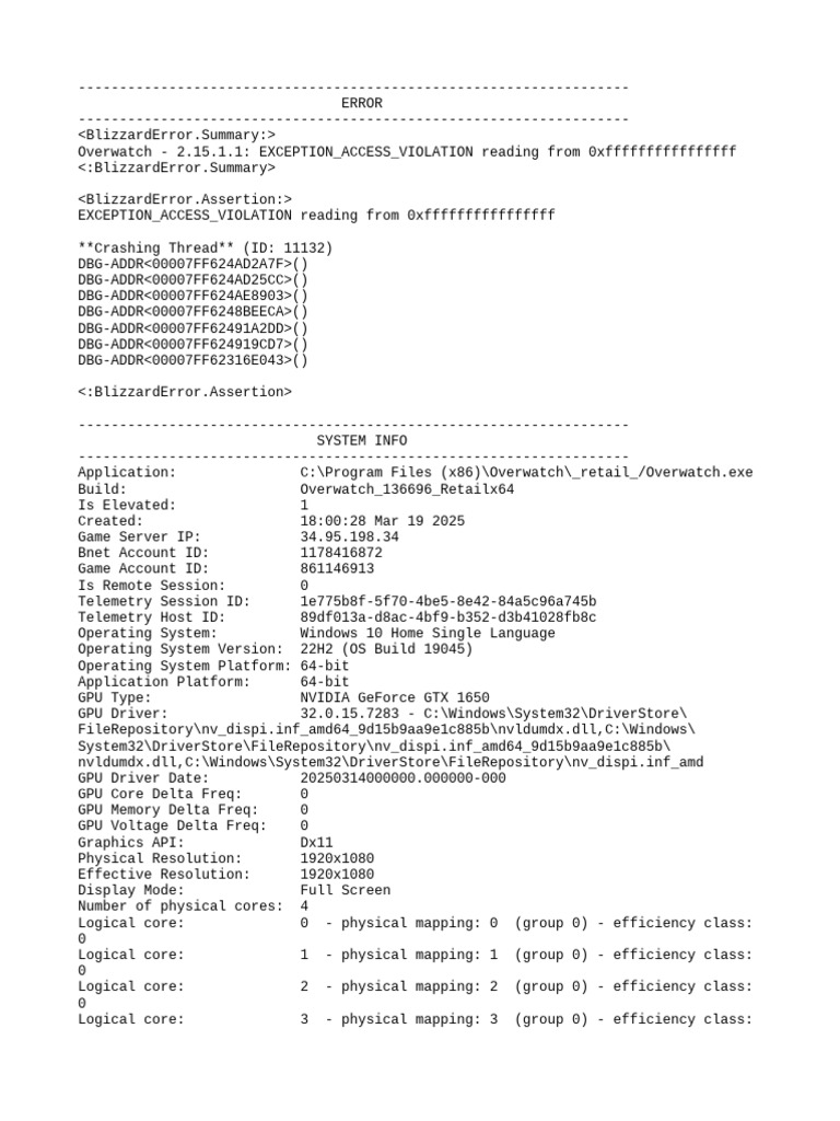 Overwatch 2.15.1.1 Crash Report | PDF | Graphics Processing Unit | Software