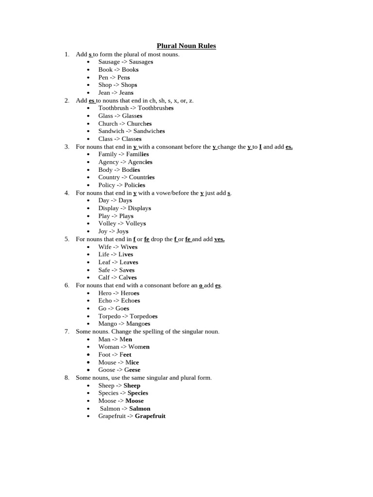 Plural Noun Formation Rules | PDF