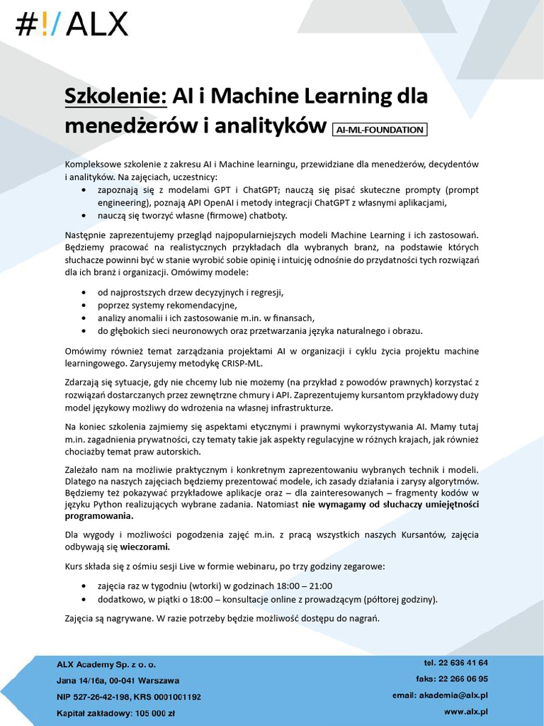 Alx Ai ML Foundation Wtorki | PDF