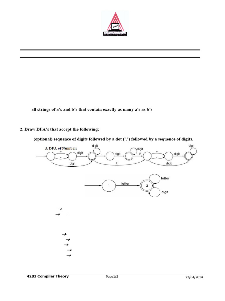 Comp2013 2014 1mt Sol | PDF | Compiler | Regular Expression
