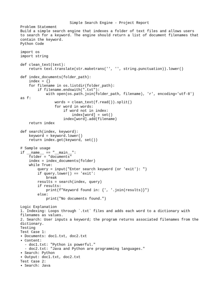 Simple Search Engine - Project Repo | PDF