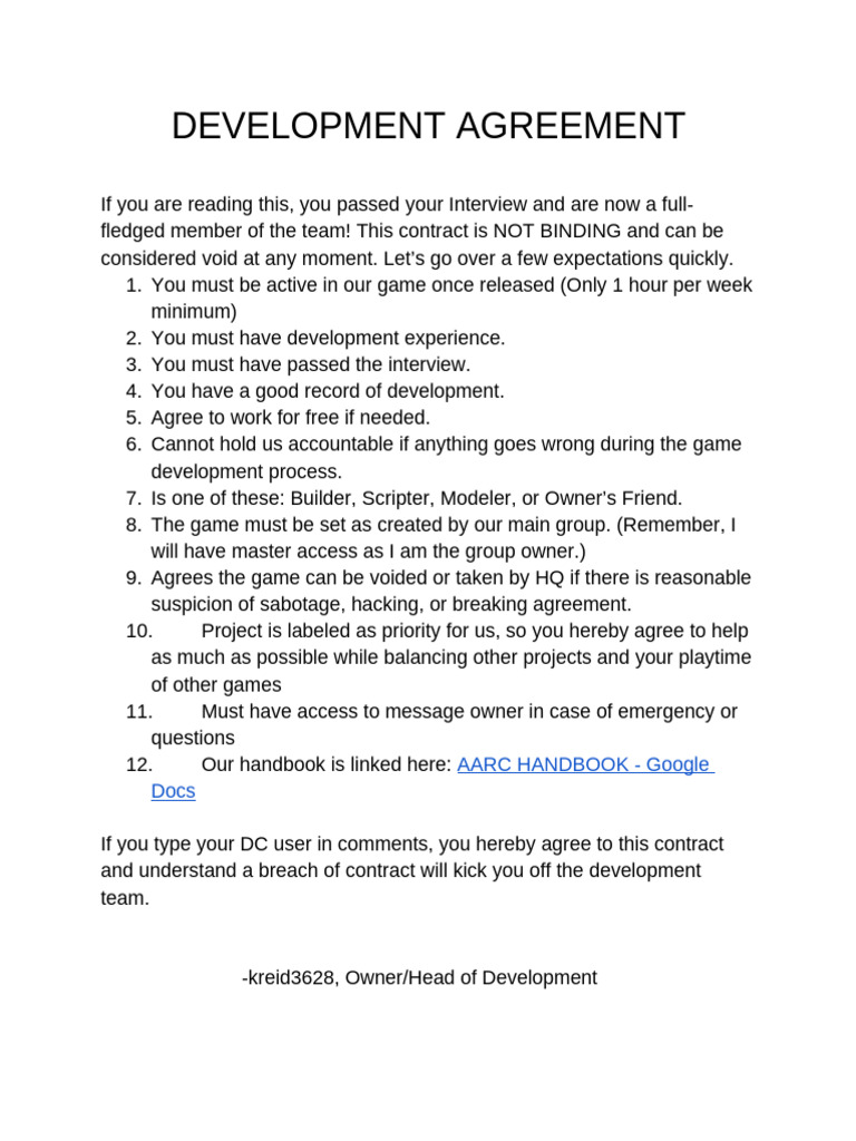 Development Agreement for Box2D Team | PDF