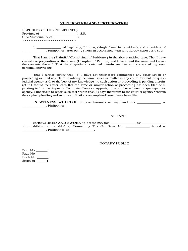 Legal Verification and Certification Form | PDF