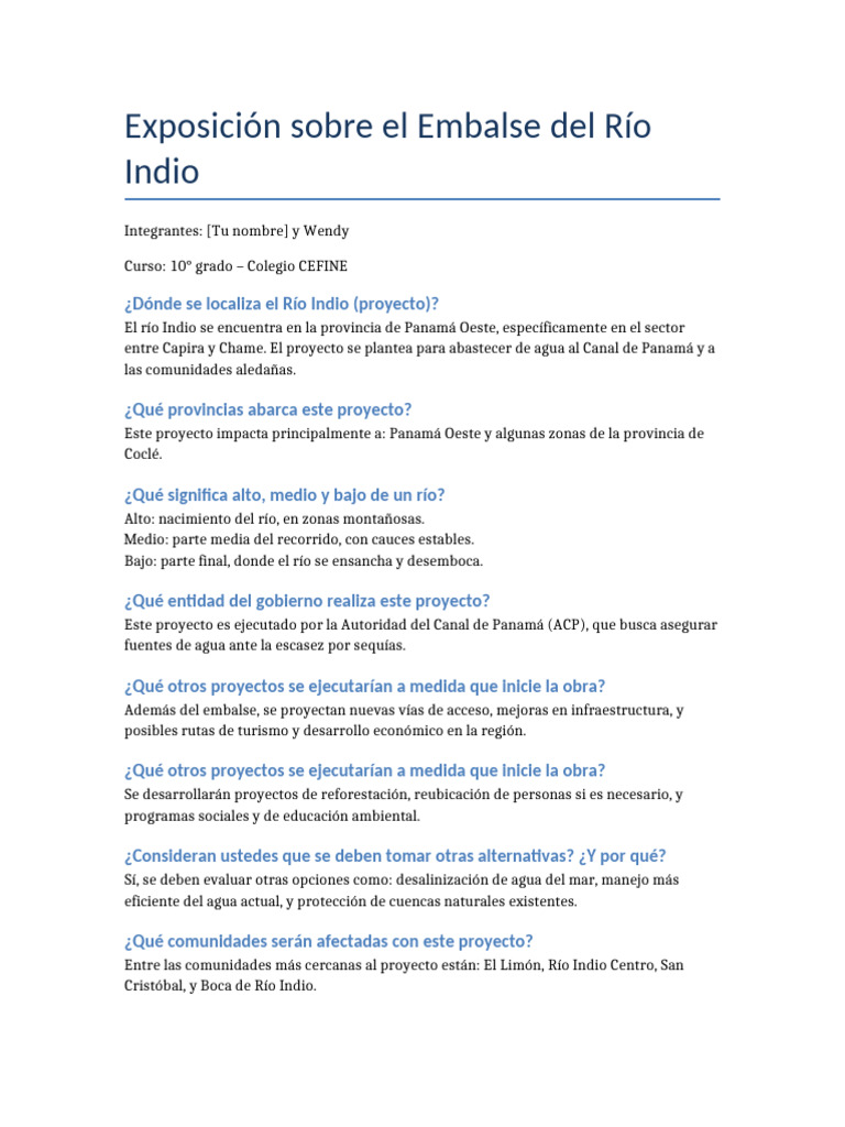Embalse del Río Indio: Proyecto y Impacto | PDF | Reservorio | Río